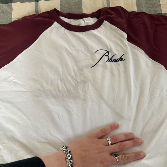 NWT Rhude Logo-Embroidered Cotton T-Shirt 'Bordeaux/White' XL - Picture 2 of 7